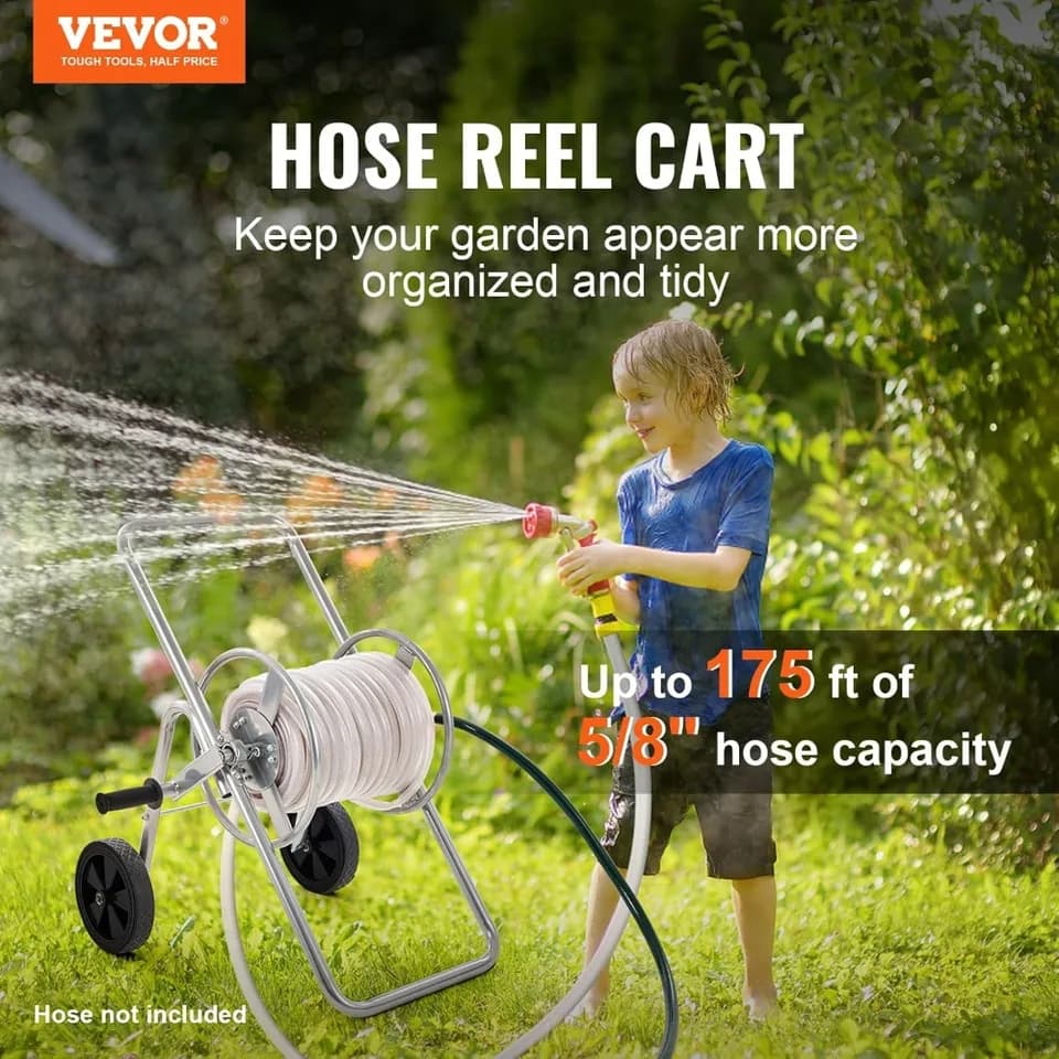 Heavy Duty Hose Reel Cart | Mobile Steel, 175ft 5/8" Hose Capacity | Industrial Use - Thumbnail 2
