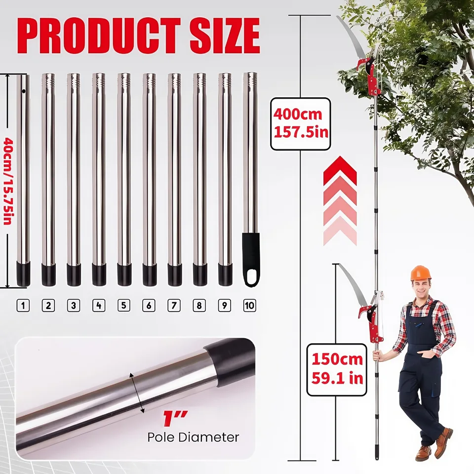 Long Reach Tree Pruner Secateurs | High-Altitude Branch Trimmer | Garden Plant Clipper - Thumbnail 4