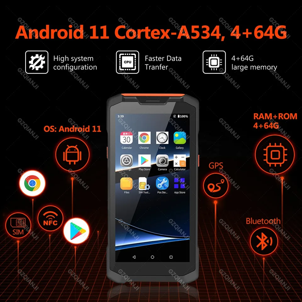 Rugged Android 11 Barcode Scanner | 4G/WiFi PDA Data Collector | 1D/2D QR, NFC - Thumbnail 3