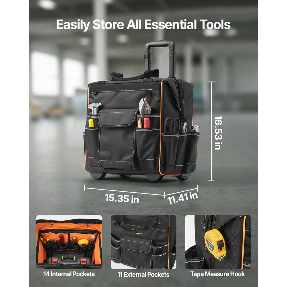 Rolling Tool Bag | 110lbs Capacity | Telescopic Handle & Wheels - Thumbnail 2