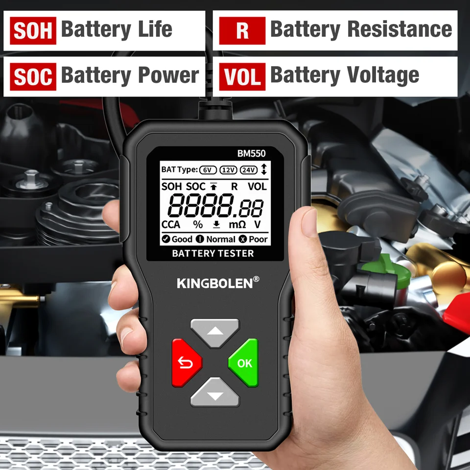 Battery Tester | 6V 12V 24V SOC SOH Analyzer | BM550 Diagnostic Tool - Thumbnail 2
