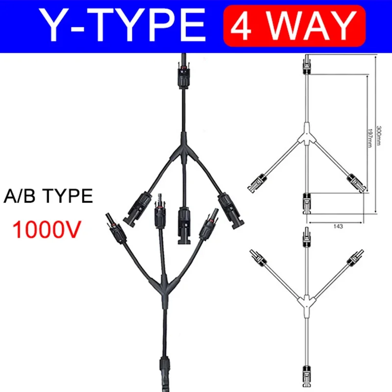 Solar Panel Y Connector | 1000V Parallel Adapter | 30A 1-to-4 Plug Splitter - Thumbnail 3
