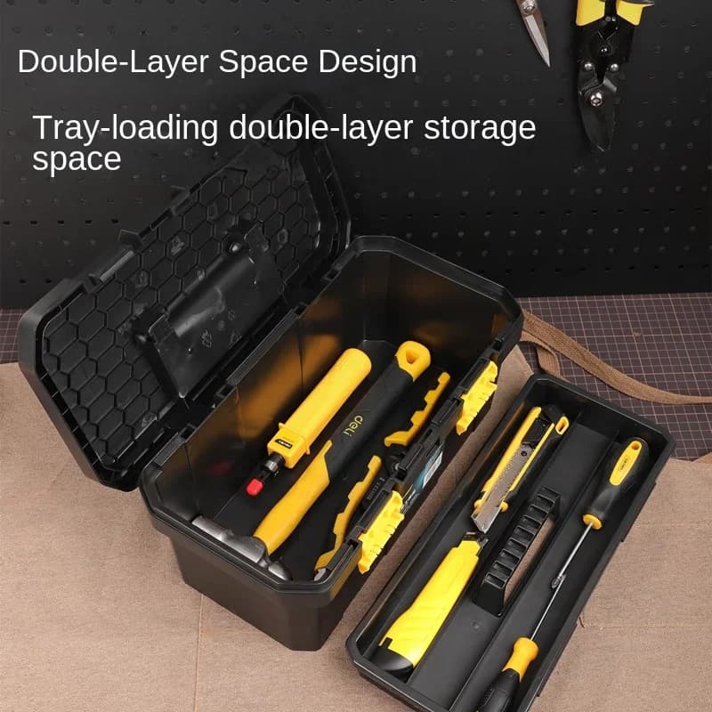 Deli 12/15 Inch Tool Box | Large Capacity Electrician Storage | Anti-Theft Clasp - Thumbnail 6