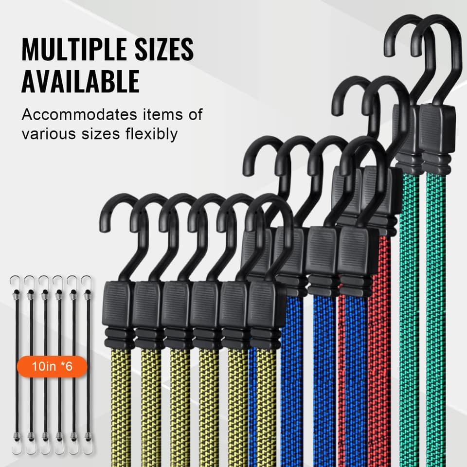 32pc Bungee Cord Ratchet Tie Down Straps | 2m Flat Elasticity | Steel J-Hooks for Cargo - Thumbnail 6