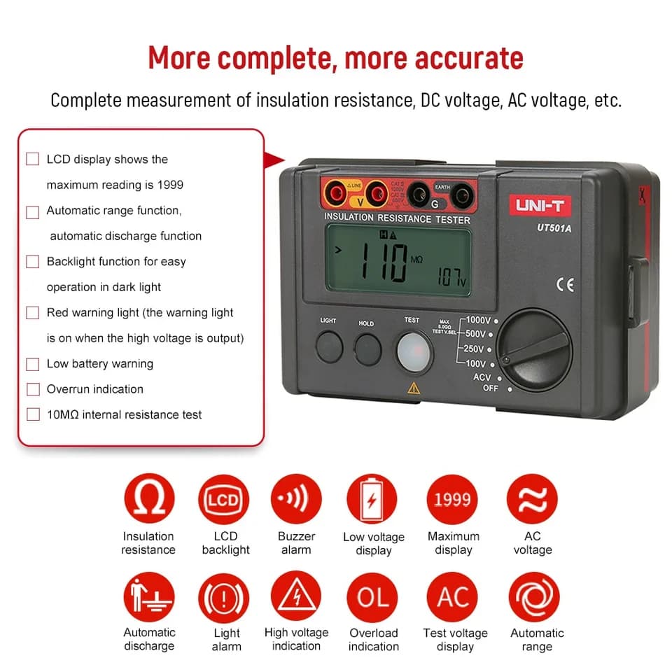 UNI-T UT501A Insulation Tester Proving Unit | 1000V Megohmmeter | Digital Ohm Meter - Thumbnail 2