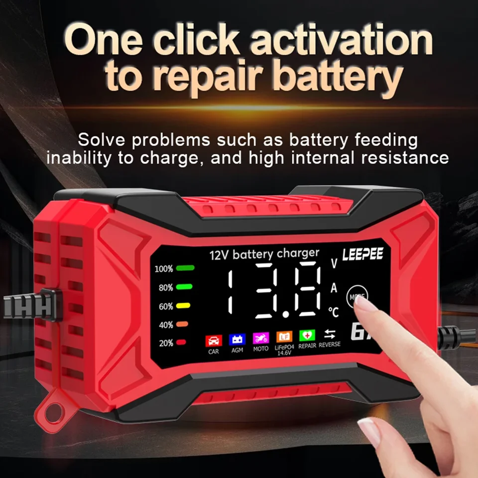 Car Battery Charger 12V 6A Digital | Pulse Repair & Display | Overvoltage Protection - Thumbnail 4