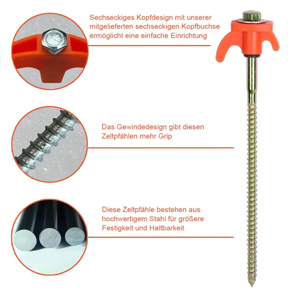 Ground Screw for Decking | 205mm Tent Pegs | Heavy Duty Anchor - Thumbnail 2