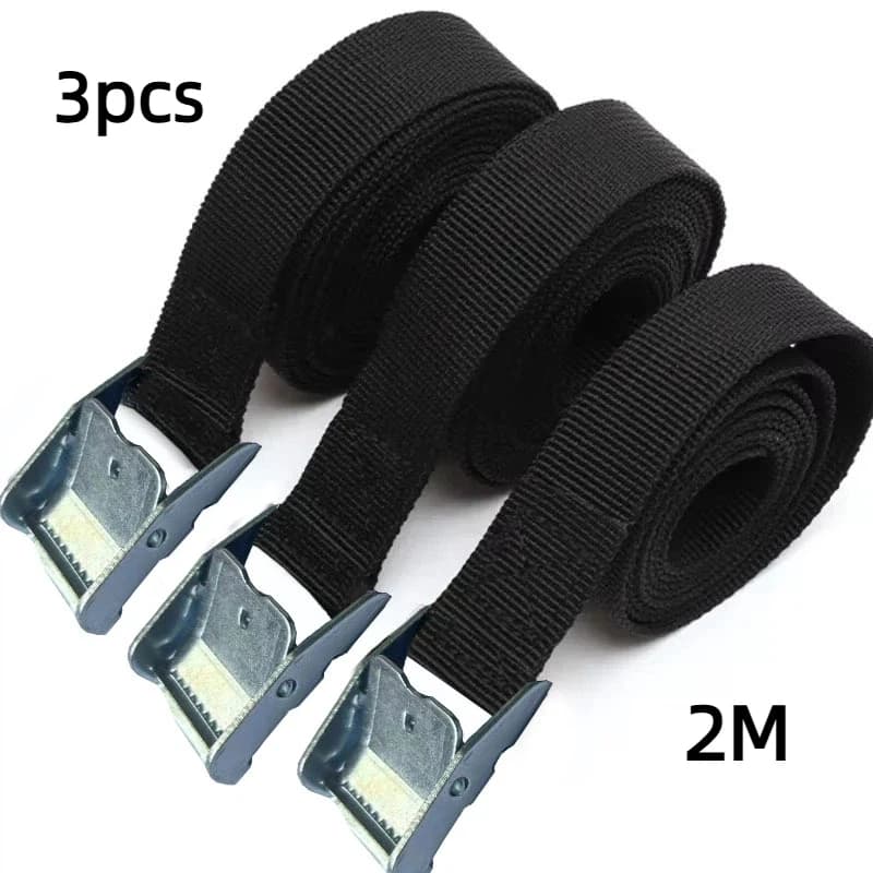 3x 2M Ratchet Straps | Metal Buckle Tie-Downs | Car, Bike & Luggage Cargo - Thumbnail 2