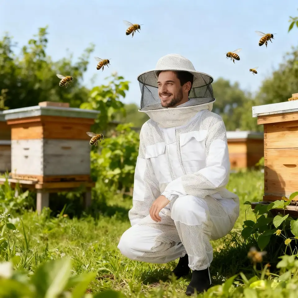 Ventilated Beekeeping Full Hazmat Suit | 3-Layer Air-Through Protection | Removable Hood - Thumbnail 6