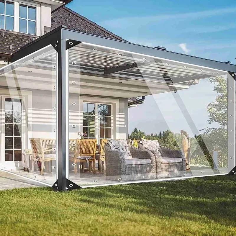 Heavy Duty Clear PVC Tarpaulin | Rainproof Winter Protection | Gazebo & Pergola Cover - Thumbnail 3