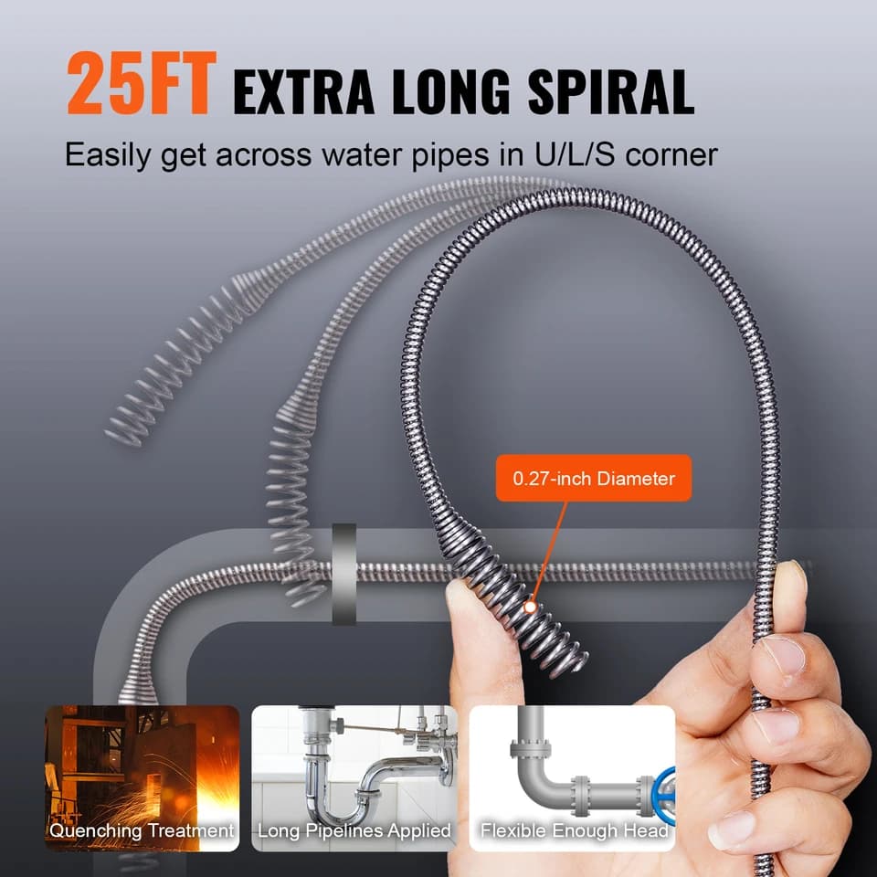 12V Cordless Drain Snake | 25ft Auto-Feed Plumbing Auger | Clog Remover 2.0Ah - Thumbnail 4