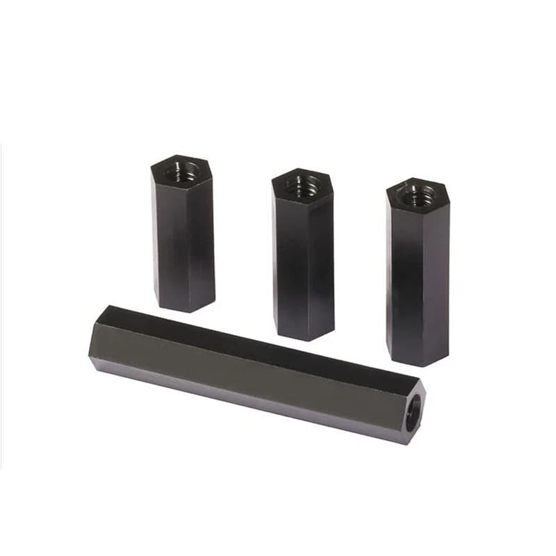M3 Nylon Hex Ladder Standoff Kit: four black hexagonal standoffs on a white background.
