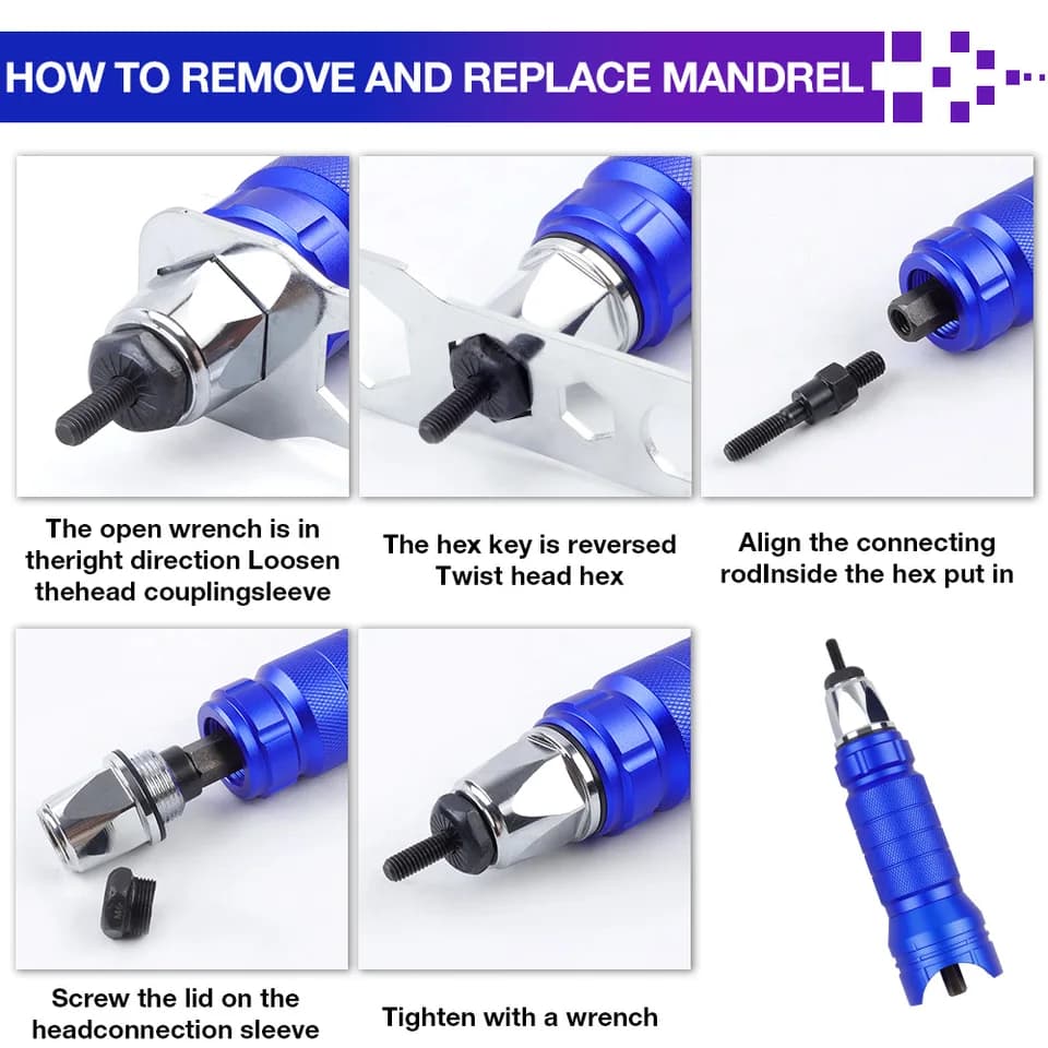 Electric Rivet Nut Gun Converter | M3-M10 Drill Attachment | Cordless Riveting Tool - Thumbnail 4