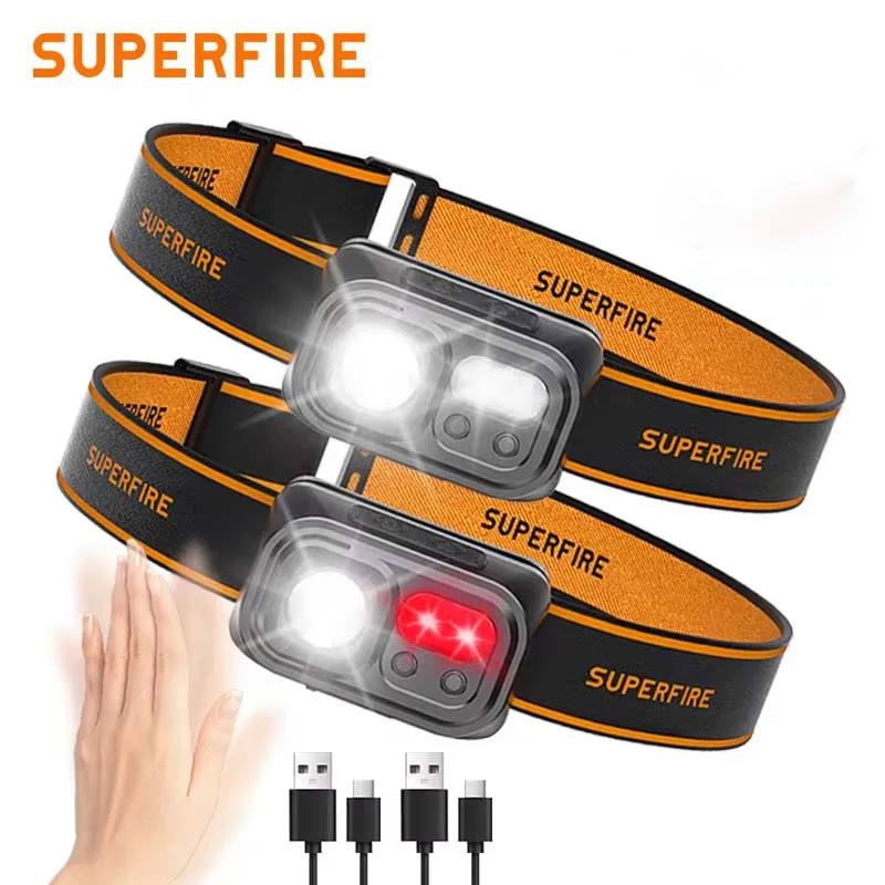 SUPERFIRE Mini LED Head Torch | USB-C Rechargeable | Red Light, Camping & Fishing - Thumbnail 2