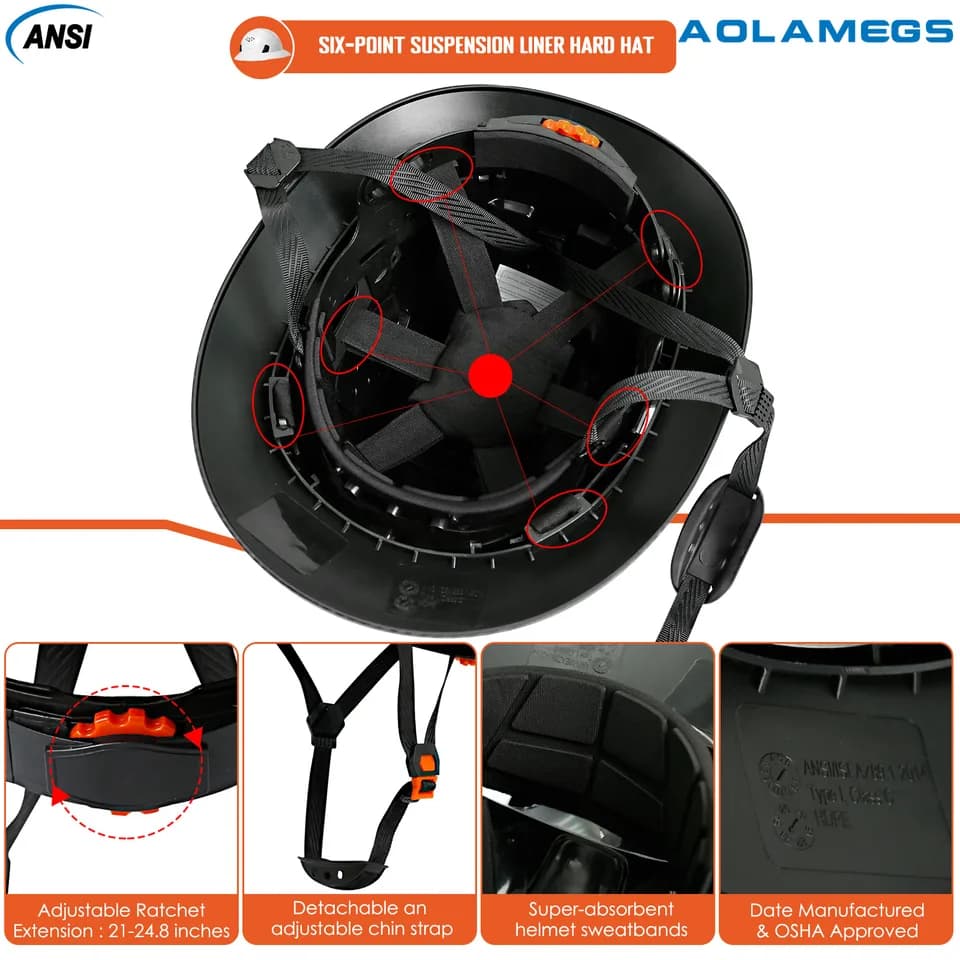 Carbon Fibre Full Brim Hard Hat | Headlamp Included | Anti-Collision Work Safety - Thumbnail 6