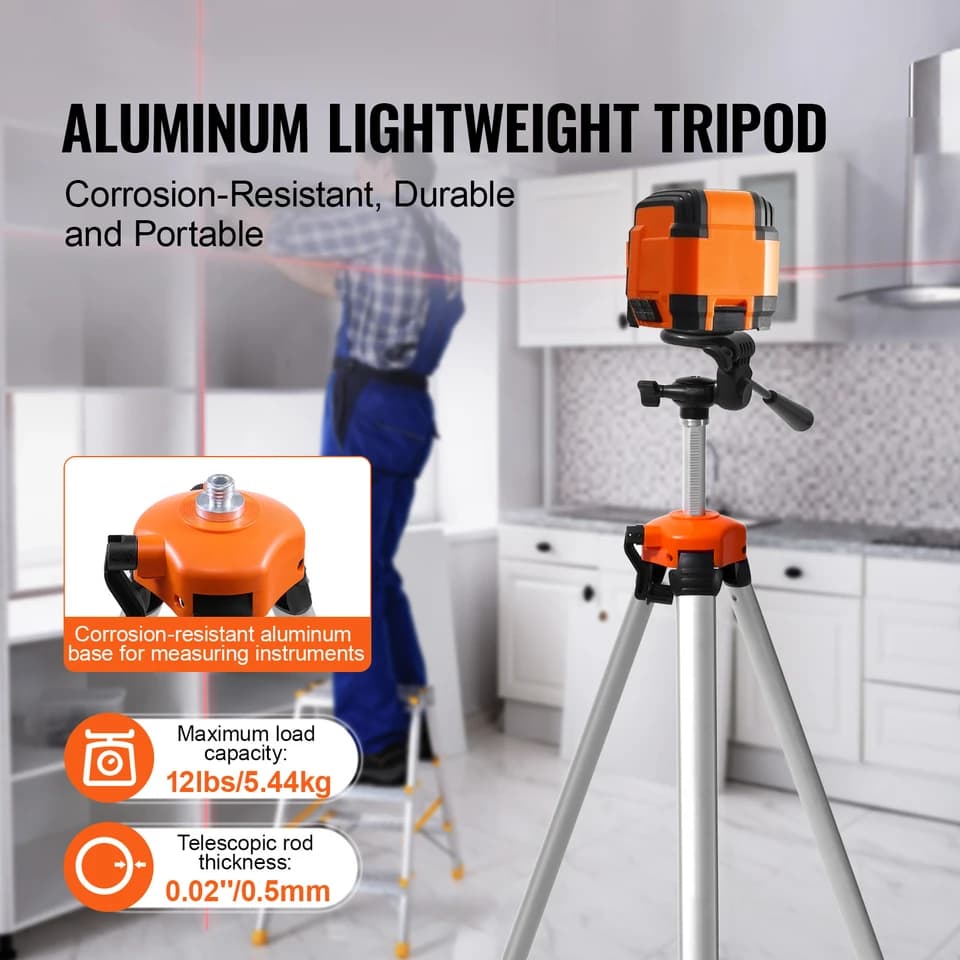 Laser Level Tripod | 1/4" & 5/8" Thread | 104-340cm Height, Bubble Level - Thumbnail 4