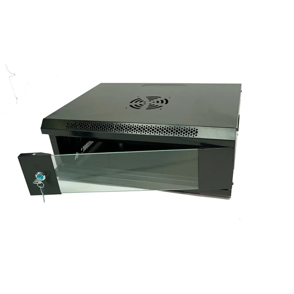 4U wall-mounted glass door server rack, a 19-inch standard network cabinet designed for outdoor data center equipment installation.