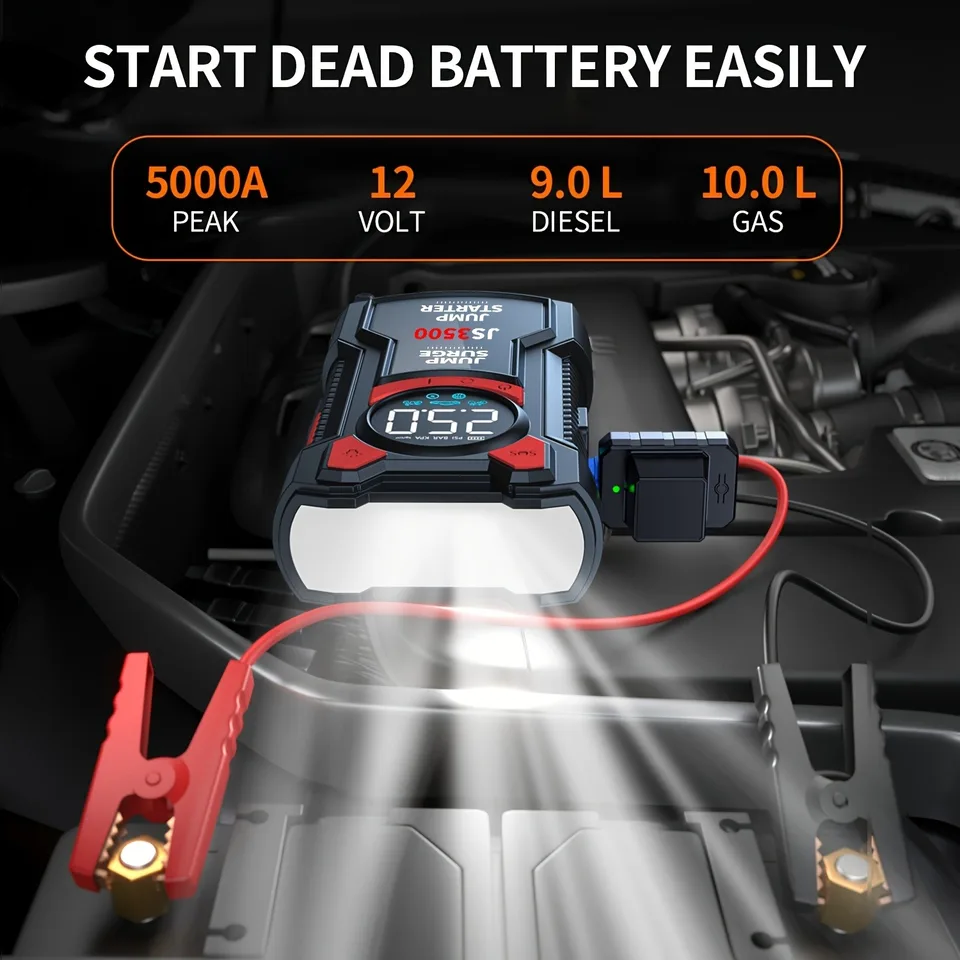 5-in-1 Car Tyre Inflator Digital | 3000A Jump Starter | 150PSI Air Compressor - Thumbnail 4