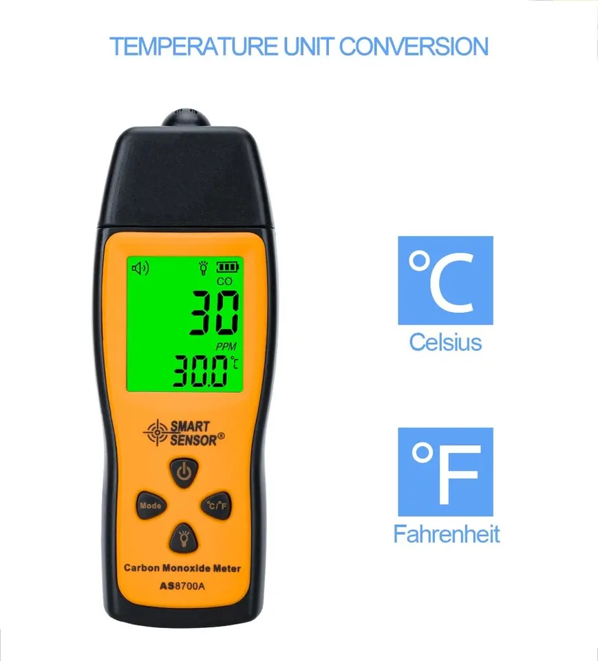 AS8700A Carbon Monoxide Detector | 1000ppm CO Meter | LCD Sound & Light Alarm - Thumbnail 4
