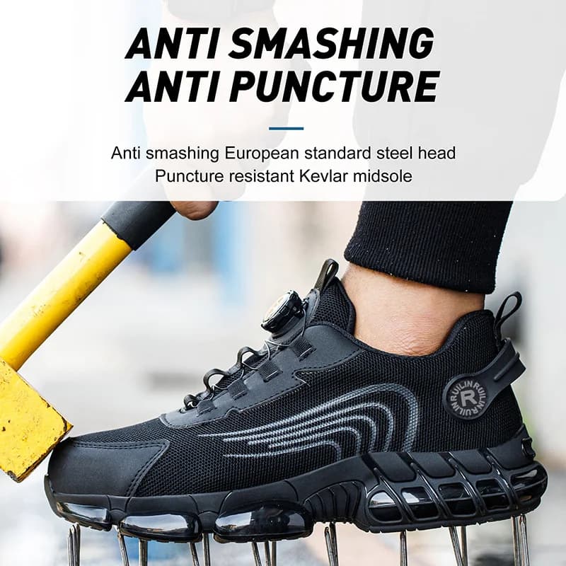 Steel Toe Cap Safety Boots | Rotating Button Fastening | Anti-Puncture Work Trainers - Thumbnail 3