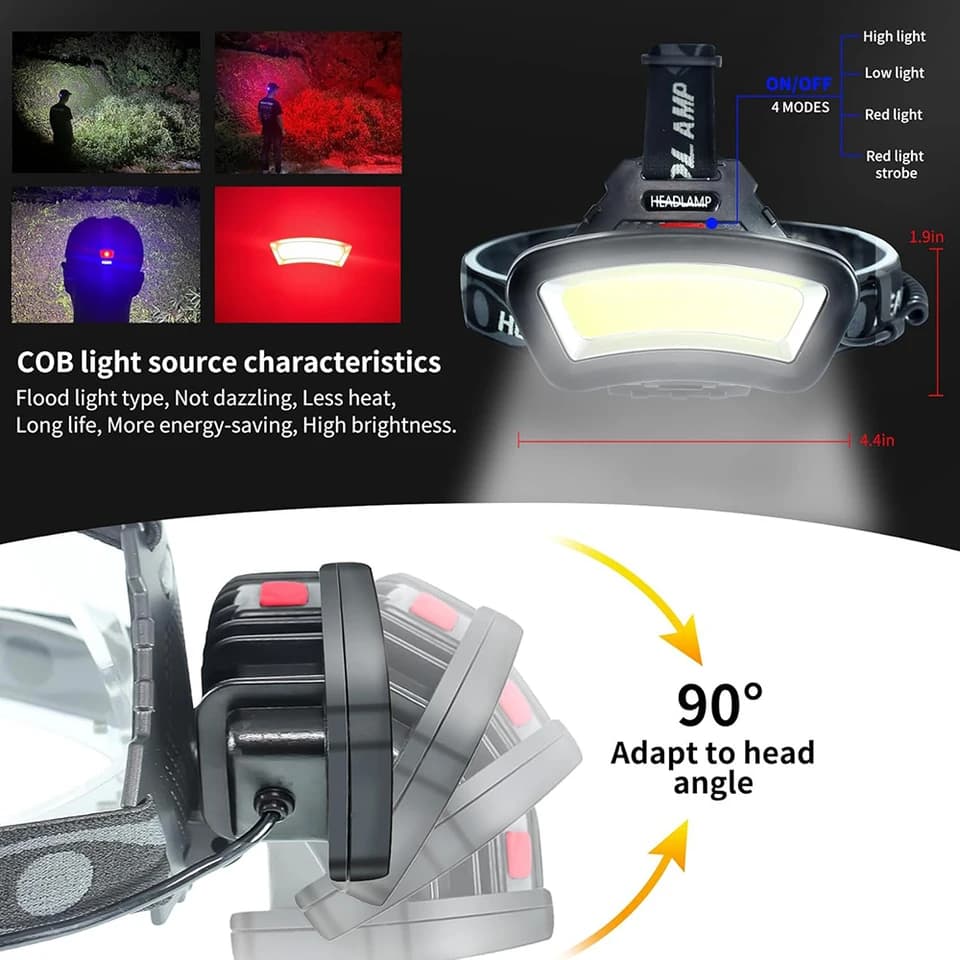 Rechargeable LED Head Torch | 4 Modes, Zoom & Waterproof | Fishing, Camping - Thumbnail 3