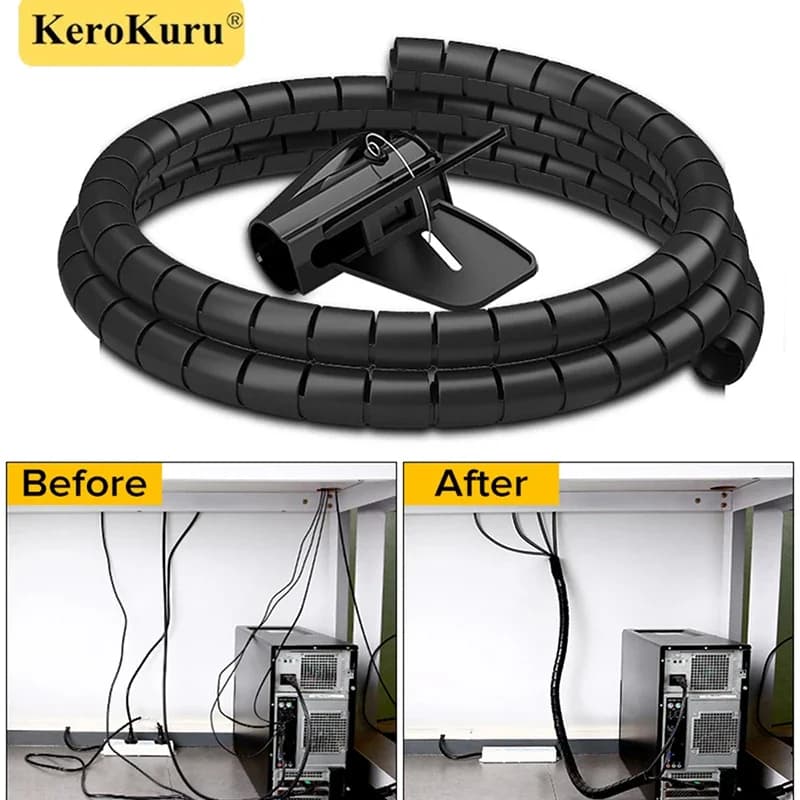 Cable Management Sleeve | 2M Spiral Wrap for Computer & Desk Wire Organization - Thumbnail 2