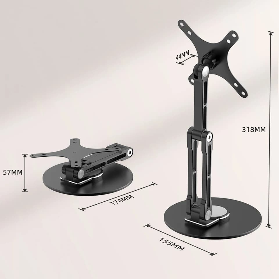 VESA Monitor Stand | Lay Flat Portable Display Arm | 75mm Mount - Thumbnail 3