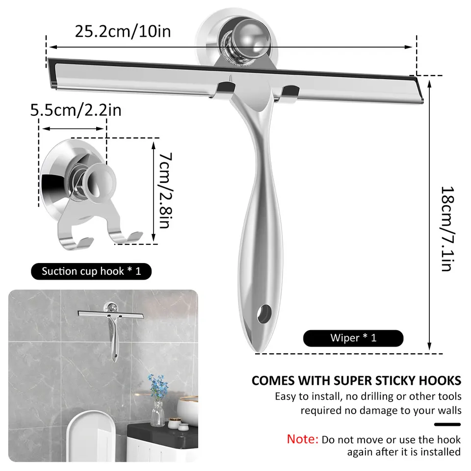 Stainless Steel Window Squeegee | Suction Cup Mount | Multi-Purpose Cleaning Tool - Thumbnail 4
