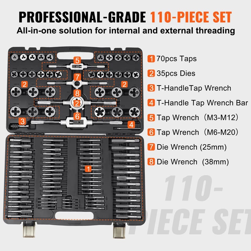 Tap and Die Set | 40-116pc Metric/SAE Bearing Steel | Essential Threading Tool - Thumbnail 4