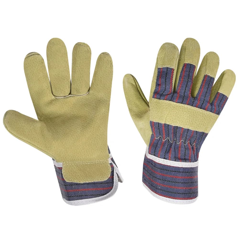 Multi-purpose safety work gloves made of wear-resistant, air-permeable leather with a lightweight cuff.