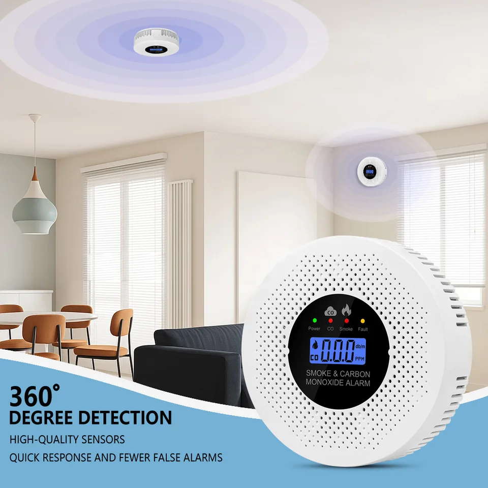 2-in-1 Smoke Detector & CO Alarm | LCD Display | Battery Powered for Home - Thumbnail 4