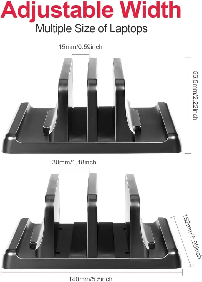 Dual Vertical Laptop Stand | Adjustable ABS Plastic | Space-Saving for Laptops & Tablets - Thumbnail 4