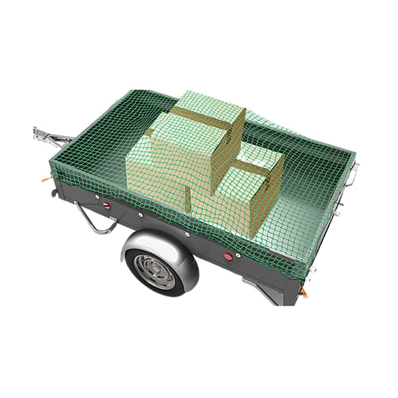 Heavy Duty Cargo Net on a trailer with boxes, white background.
