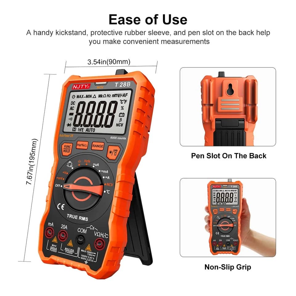 Digital Multimeter T28B | 20A TRMS, 6000 Counts | Voltage, Amp, Resistance - Thumbnail 4