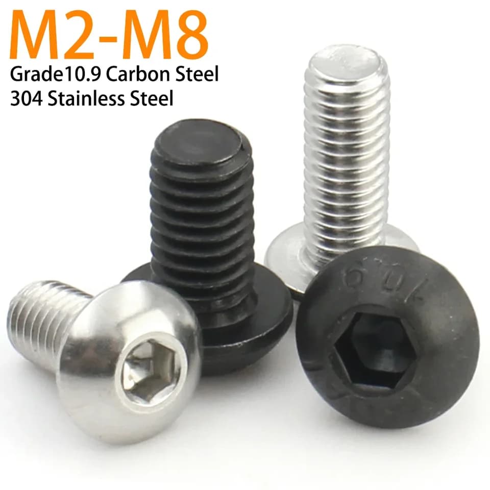 Hex Socket Ground Screws M2-M8 | A2 304 Stainless & Carbon Steel | ISO7380 Round Head - Thumbnail 3