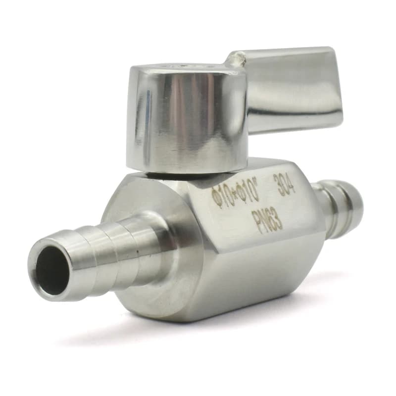 Hose Barb Mini Ball Valve Gate | 304 Stainless Steel | Gas Water Oil - Thumbnail 3