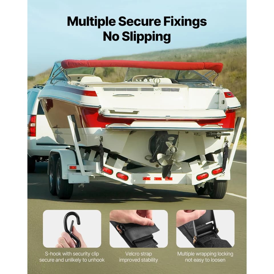 2pc Ratchet Tie-Down Straps | 2"/50mm x 2/4ft | S-Hooks for Trailers - Thumbnail 6