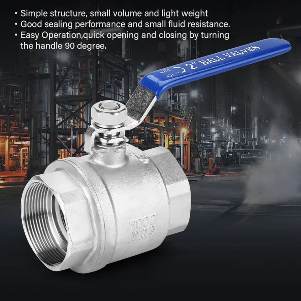 Stainless 304 Steel 2" DN50 Ball Valve | Full Port Female Thread | 1000 WOG - Thumbnail 4