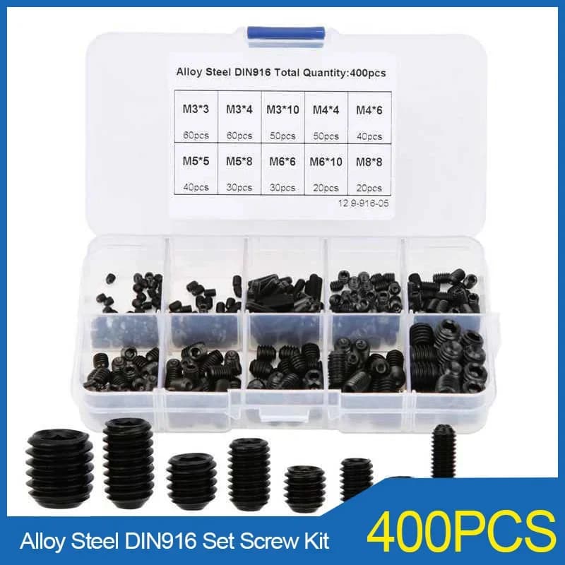 Grub Screws Set | M3-M8 Hex Socket Grade 12.9 Carbon Steel | 400pc Assortment - Thumbnail 2