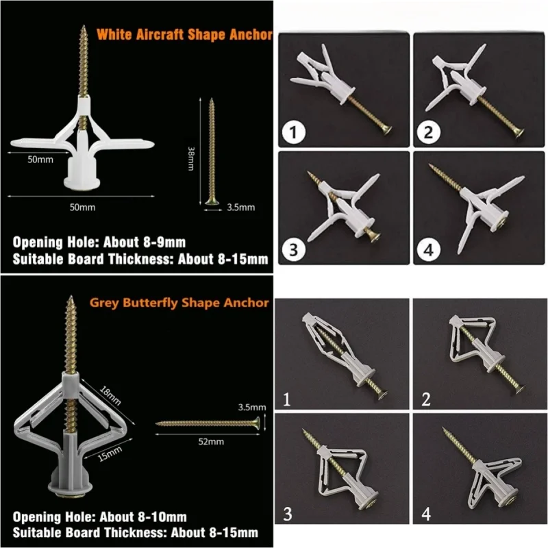 Anchor for Ground Plates | Nylon Butterfly Hollow Wall Plugs | Drywall Bolt - Thumbnail 4