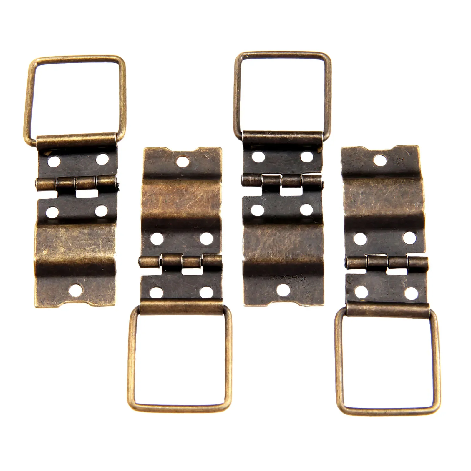 Set of four antique bronze iron hinges with ring design, measuring 38x21mm, for doors, jewelry boxes, cabinets, and retro furniture.