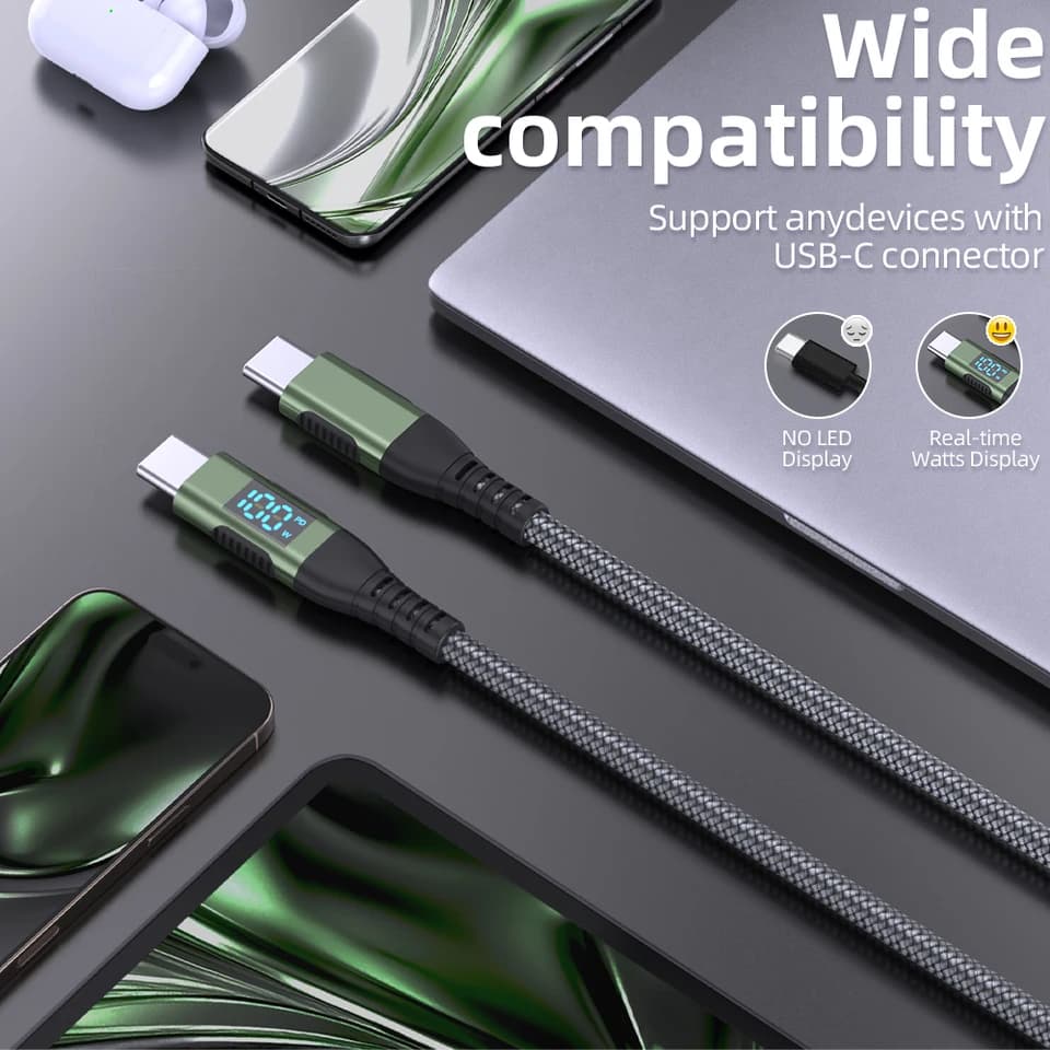 C Cable with Power Display | 100W PD 5A Fast Charge | Nylon Braided - Thumbnail 4