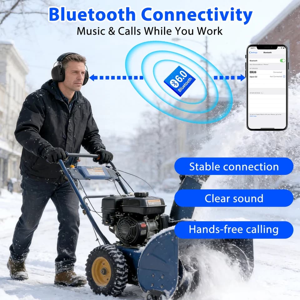 EB20 Bluetooth 6.0 Ear Defenders | Active Noise Cancelling | Workshop, Mowing, Shooting Hearing Protection - Thumbnail 7
