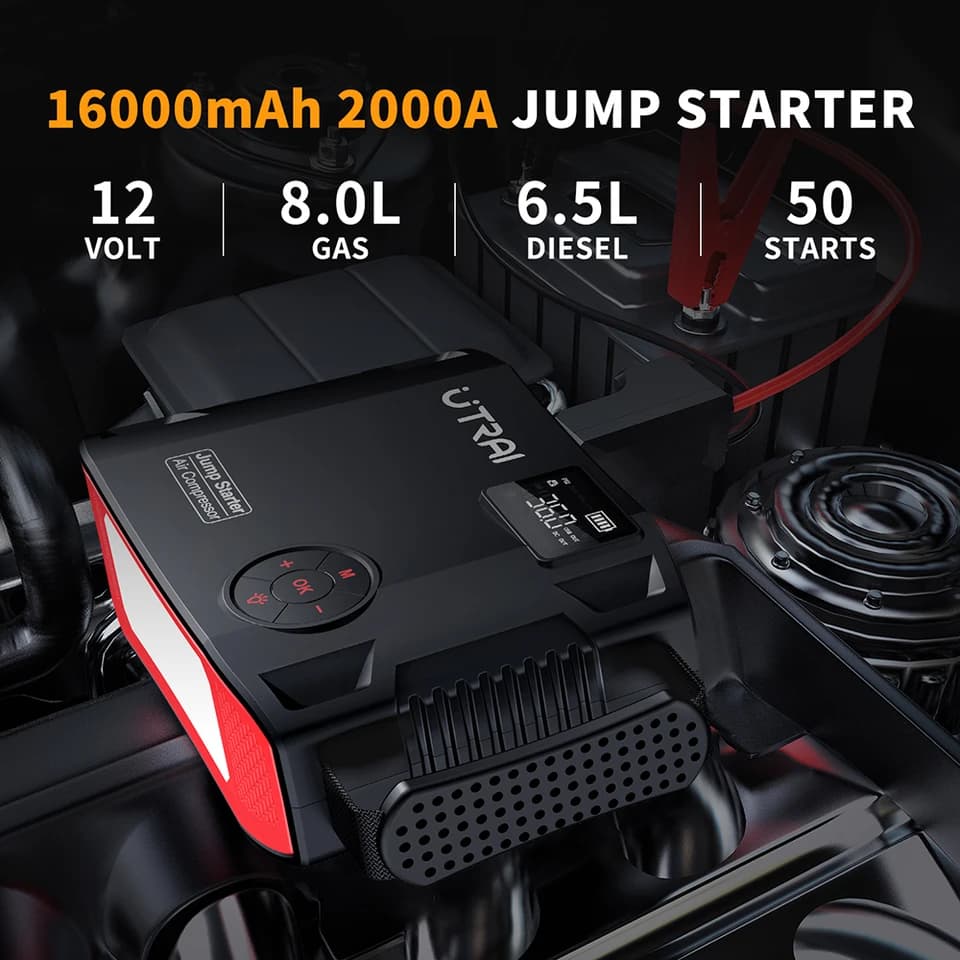 Car Starter | 4-in-1 2000A Booster Pack | 16000mAh with Tire Inflator - Thumbnail 3