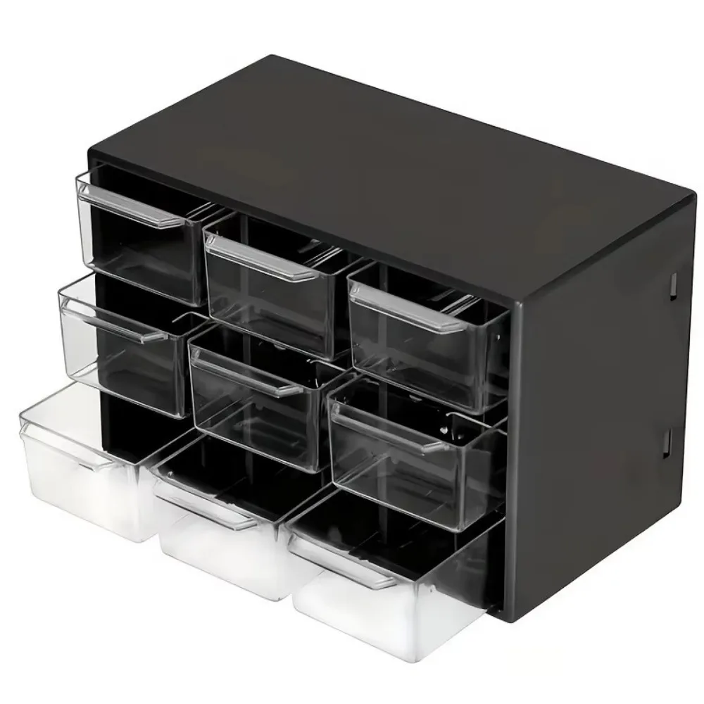 Dustproof PVC desktop drawer organizer with 9 transparent grids for jewelry, cosmetics, and small item storage.