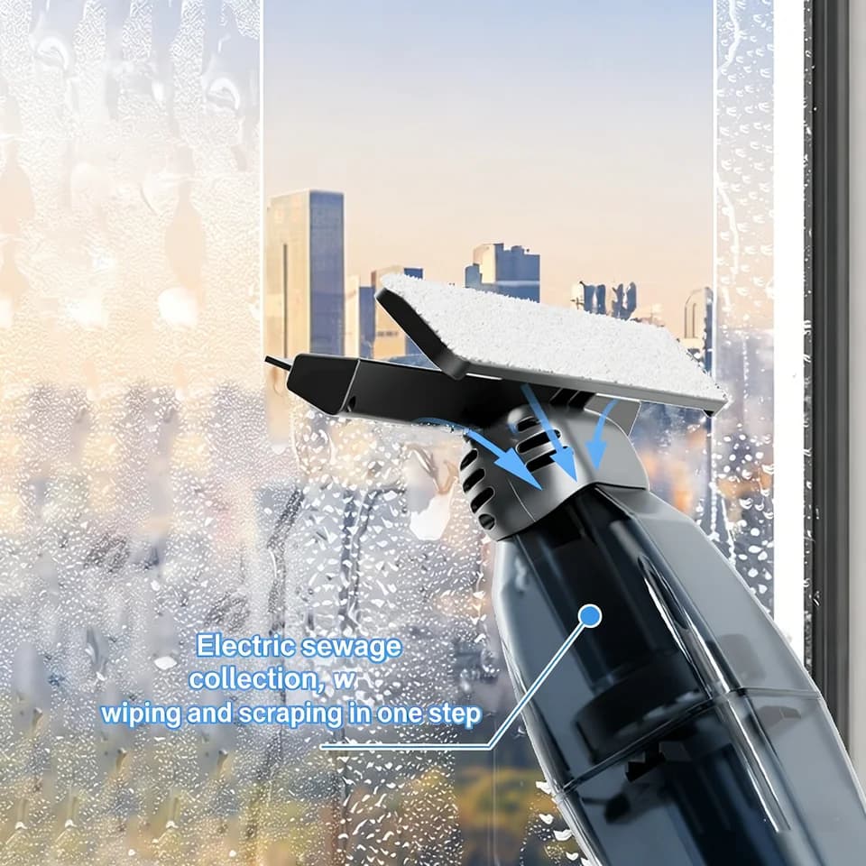 Cordless Window Cleaning Kit | USB Rechargeable Glass Washer | Handheld Vacuum Mop - Thumbnail 4