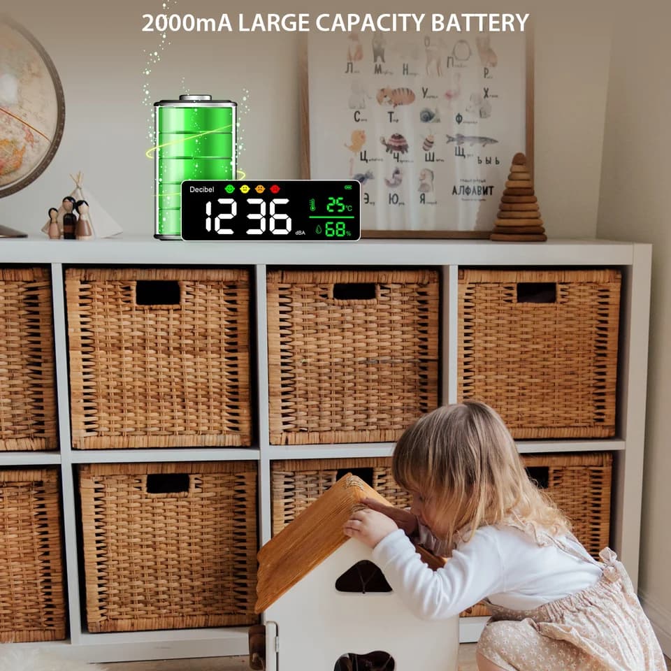 Decibel Meter | Large LED Display | Noise, Temp & Humidity Monitor - Thumbnail 7