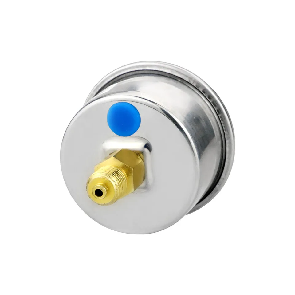 40mm Liquid Filled Pressure Gauge for hot water pressure reducing valve, isolated on white.