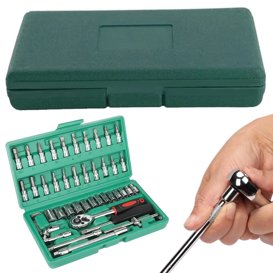 53pc/46pc Car Repair Tool Kit | 1/4" Socket & Torque Wrench Set | Auto Mechanic Tools - Thumbnail 3