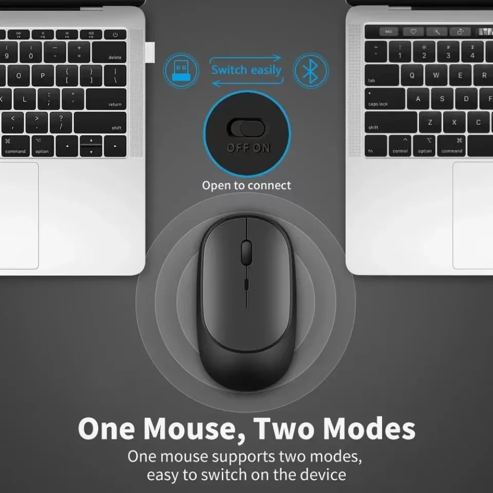 Wireless Mouse Rechargeable | Dual Mode Bluetooth & 2.4G USB | Silent Click for Laptop - Thumbnail 4